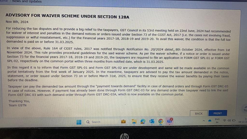 #Amnesty Forms to be available in the first week of January 2025~ CBIC Advisory
#GST
#128A