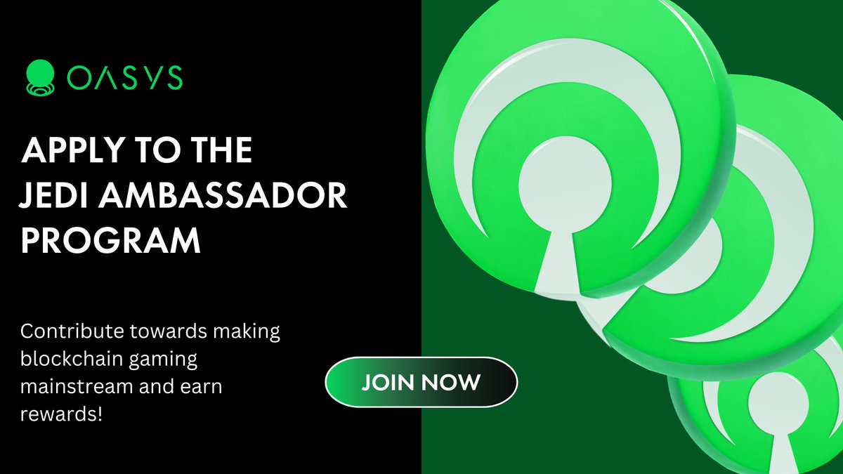 oasyschain's tweet photo. ⭐️The countdown is on! 

One week until applications open for the Oasys Jedi Ambassador Program! 

Join our Discord & complete the assessment to gain exclusive access to Verseport and earn rewards 🎁

Join our community and help shape #thefutureofgaming ➡️ https://t.co/UFjQymWV15

Learn more: https://t.co/z4vozNuI0P