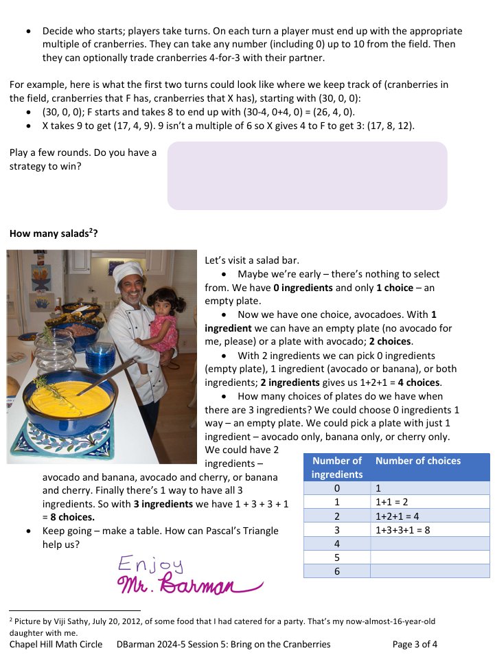dbarman's tweet image. I have my next #mathCircle @MathCircleNet lesson planned for tomorrow at @UNC chapelhillmathcircle.org on #Thanksgiving incl mention of #tvsThanksgiving trianglevegsociety.org/thanksgiving - fun 1st-3rd grade #mathisfun activities incl a game I made up last night. #mtbos #iteachmath