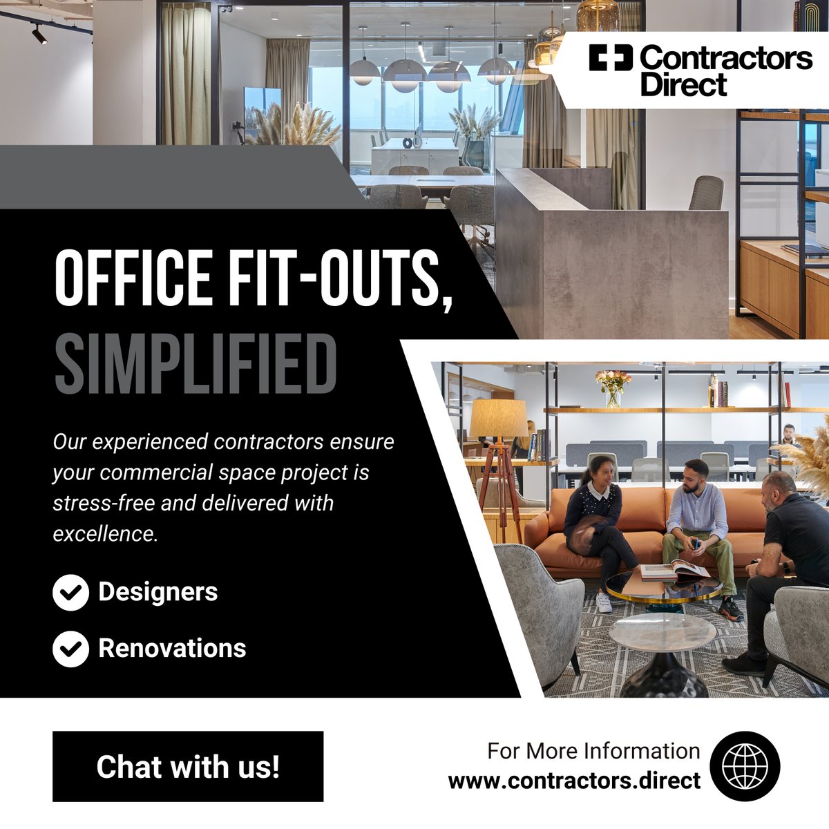 ContractorsDrct's tweet photo. Simplify your office transformation with Contractors Direct! Our team handles every detail, so you get a beautifully designed workspace without the hassle. Ready to elevate your office?

#dubaicontractors #dubaidesign #interiordesignuae #uaestyle #uae #dubai #turnkey #remodeling https://t.co/sOMqaGa5bD