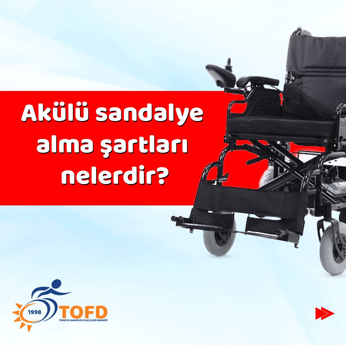 tofdgenelmerkez's tweet photo. Akülü sandalye alma şartları nelerdir?

#TOFD #TürkiyeOmurilikFelçlileriDerneği #HayataTuruncuBak #tekerleklisandalye #manueltekerlekli #manueltekerleklisandalye #STK #destek #yardım #akülüsandalye #akülütekerleklisandalye #akulusandalye #akulutekerleklisandalye https://t.co/uSQ1DiQAvU