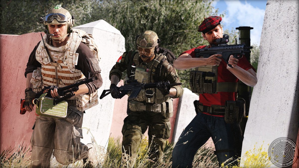 TheseusInc's tweet image. Sharing more moments from past contracts: Theseus inserted by helicopter, a tight fire-and-maneuver, meeting clients's employees for an escort mission and reaching the outskirts of a settlement occupied by hostile forces.

#Arma3 #ArmaPhotography
@ArmaPlatform