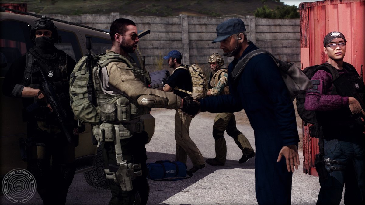 TheseusInc's tweet image. Sharing more moments from past contracts: Theseus inserted by helicopter, a tight fire-and-maneuver, meeting clients's employees for an escort mission and reaching the outskirts of a settlement occupied by hostile forces.

#Arma3 #ArmaPhotography
@ArmaPlatform