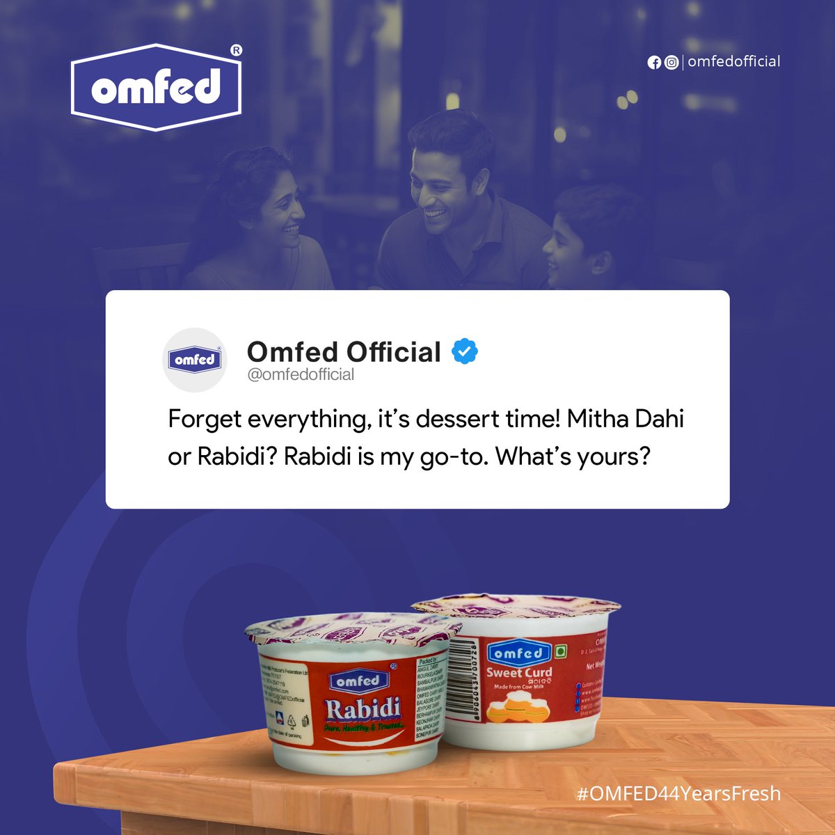 OMFEDofficial's tweet photo. Mitha Dahi or Rabidi? Tough call.
What’s your favorite?
#omfed #omfed44yearsfresh #rabidi #sweetcurd https://t.co/PMeqs6fNZ8