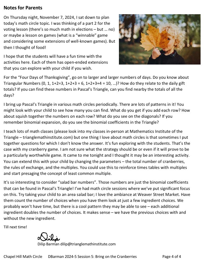 dbarman's tweet image. I have my next #mathCircle @MathCircleNet lesson planned for tomorrow at @UNC chapelhillmathcircle.org on #Thanksgiving incl mention of #tvsThanksgiving trianglevegsociety.org/thanksgiving - fun 1st-3rd grade #mathisfun activities incl a game I made up last night. #mtbos #iteachmath