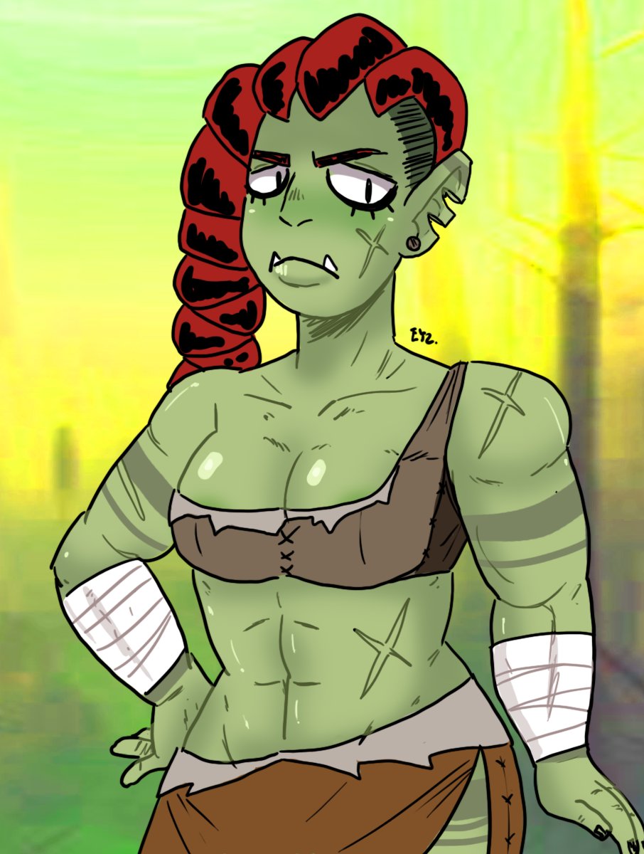 Eyzmaster's tweet photo. More lore for "Goblin Sisters"!
Our big buff orc girl got a name, Glasha. And some colors.
Enjoy!
#Eyz #myart #glasha #orc #orcgirls #orcoc #gobbo #goblin #goblinsisters #OC #waifu https://t.co/QjwtdU0ncV
