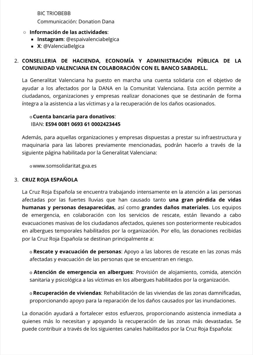EmbEspBelgica's tweet photo. CANALES DE AYUDA DANA https://t.co/TsNUpBVpw8
