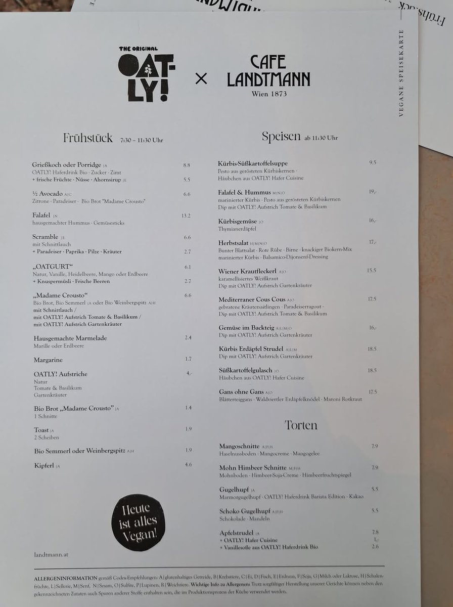 Lainsitzprinz's tweet photo. Beim Wiener Traditionscafé Landtmann am Ring ist heute für einen Tag lang alles vegan - auch die Hauptspeisen und das Frühstück https://t.co/GZss2noaRO