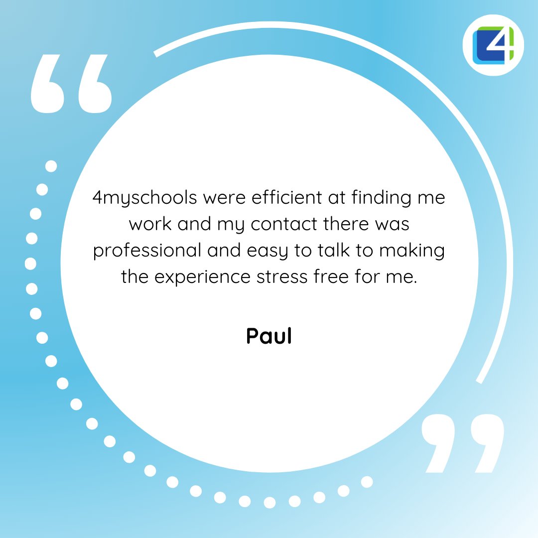 4myschools's tweet photo. Thinking about supply work in education? At 4myschools, we’re all about making your journey as smooth and rewarding as possible. 

From finding the right placement quickly to providing ongoing support, we’re here to ensure you feel valued and stress-free. 

Join us 01245 353808 https://t.co/5mORJVVSZf