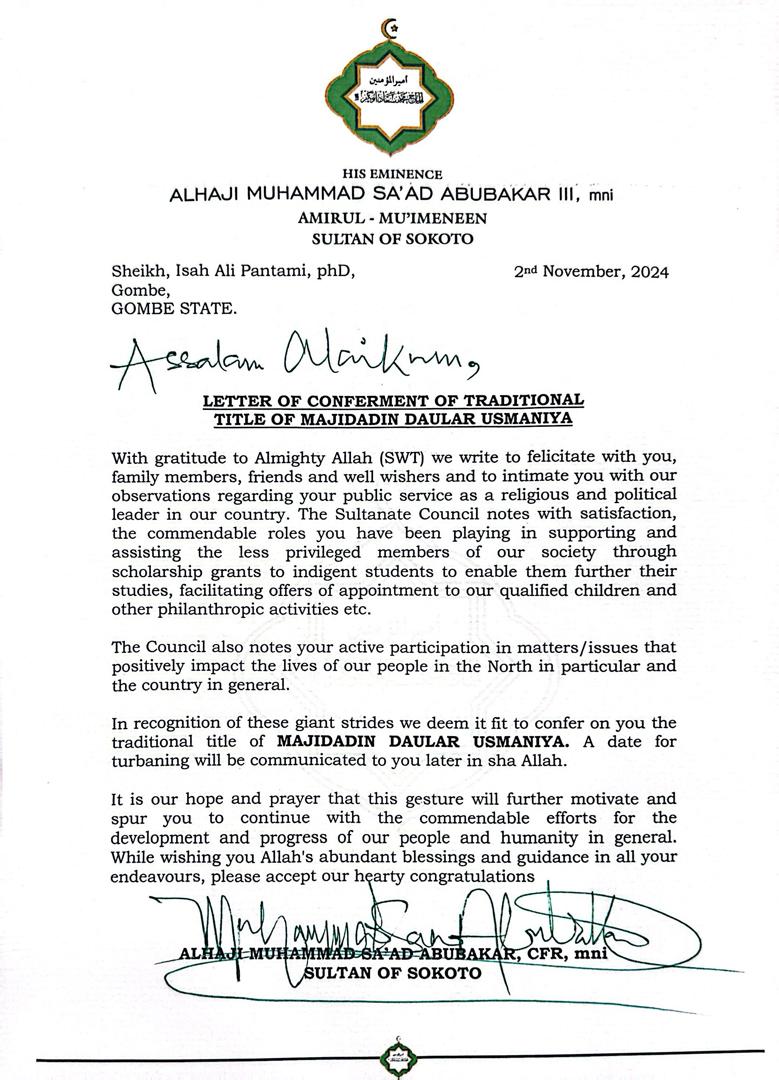 May Allah continue to bless the Sultan and make the responsibility beneficial to humanity.