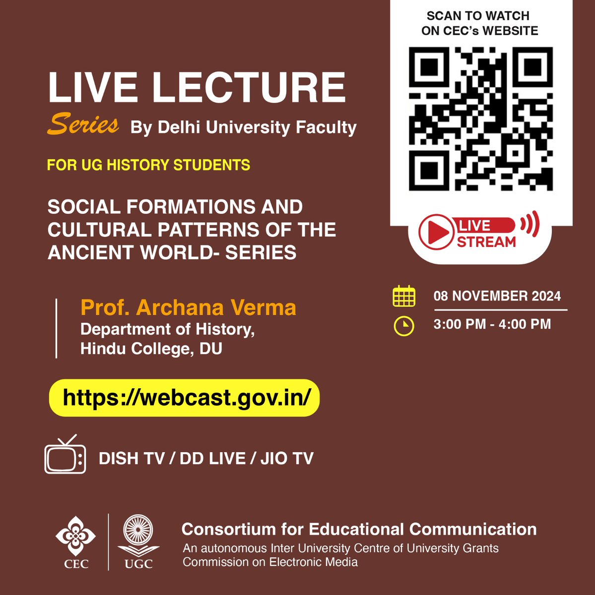 Live Lecture Series
Available on Vyas Higher Education Channel
Webcast on webcast.gov.in