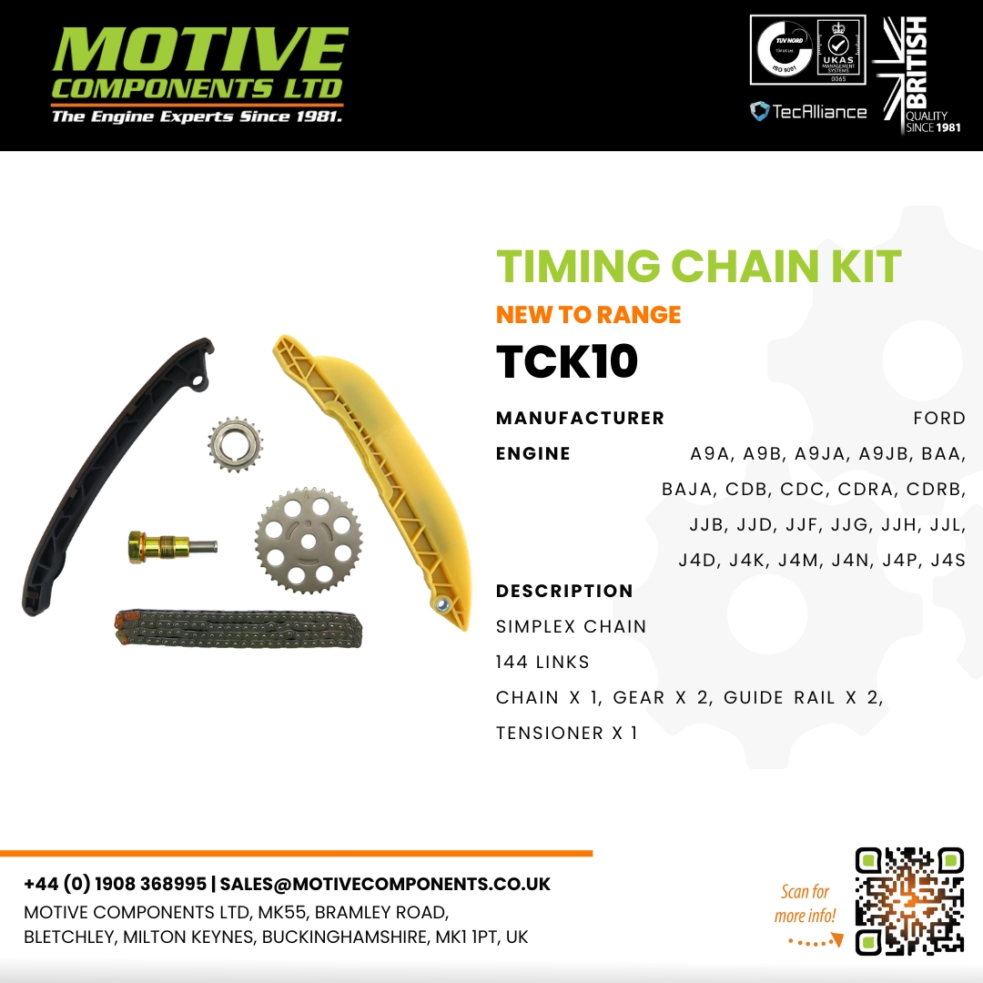 MotiveCompnts's tweet photo. The Timing Chain Kit (TCK10) is new to range at Motive Components. More details can be found in the E-catalogue on our website. ⚙️

Follow for more updates!💫

#Ford #TimingChainKit #NewToRange #MotiveComponents #EngineParts #AutomotiveIndustry #Innovation #QualityComponents https://t.co/LBNHI1hRBl