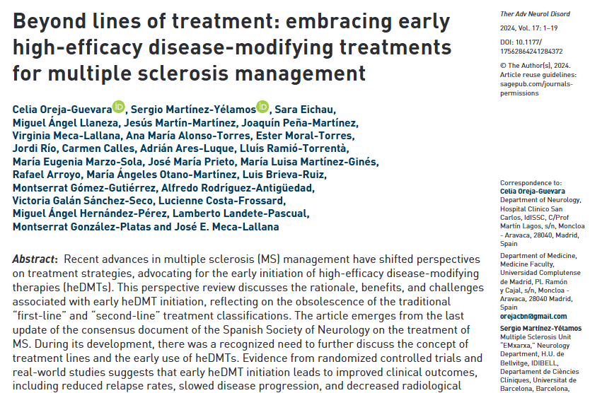 New perspectives in #MultipleSclerosis care: Early use of high-efficacy DMTs shows promise in reducing relapses, slowing disease progression, and lowering MRI activity, especially in young or early-stage patients. By <a href="/C_OrejaGuevara/">Celia Oreja-Guevara</a>, <a href="/SMYelamos/">Sergio Martínez-Yélamos</a> &amp; team

journals.sagepub.com/doi/epdf/10.11…