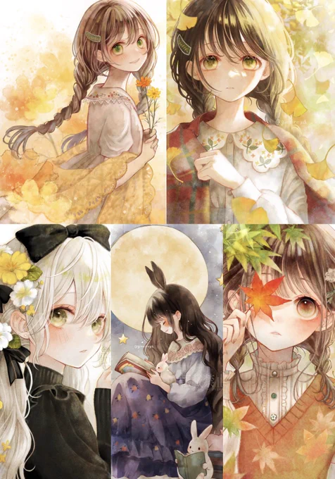 【お知らせ】Mobage様とのコラボで、こちらの5点の秋イラストをアバターにしていただきました!イラストでは見えない部分のデザインまでとっても可愛く作ってくださってますどうぞよろしくお願いします 