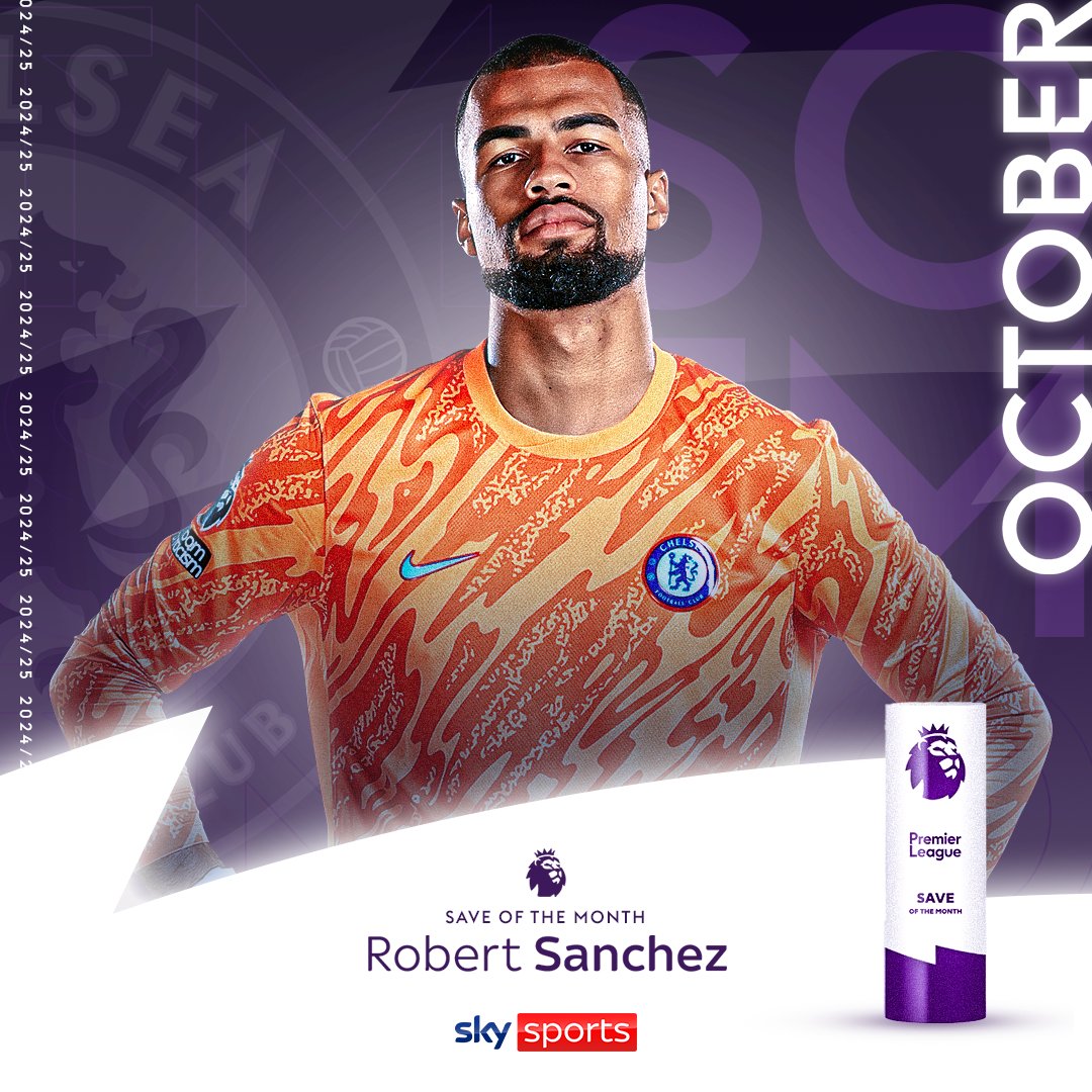 SkySportsPL's tweet photo. Robert Sanchez wins the Premier League Save of the Month for October for his brilliant stop against Nottingham Forest!🚨 https://t.co/P752uy3Dq9