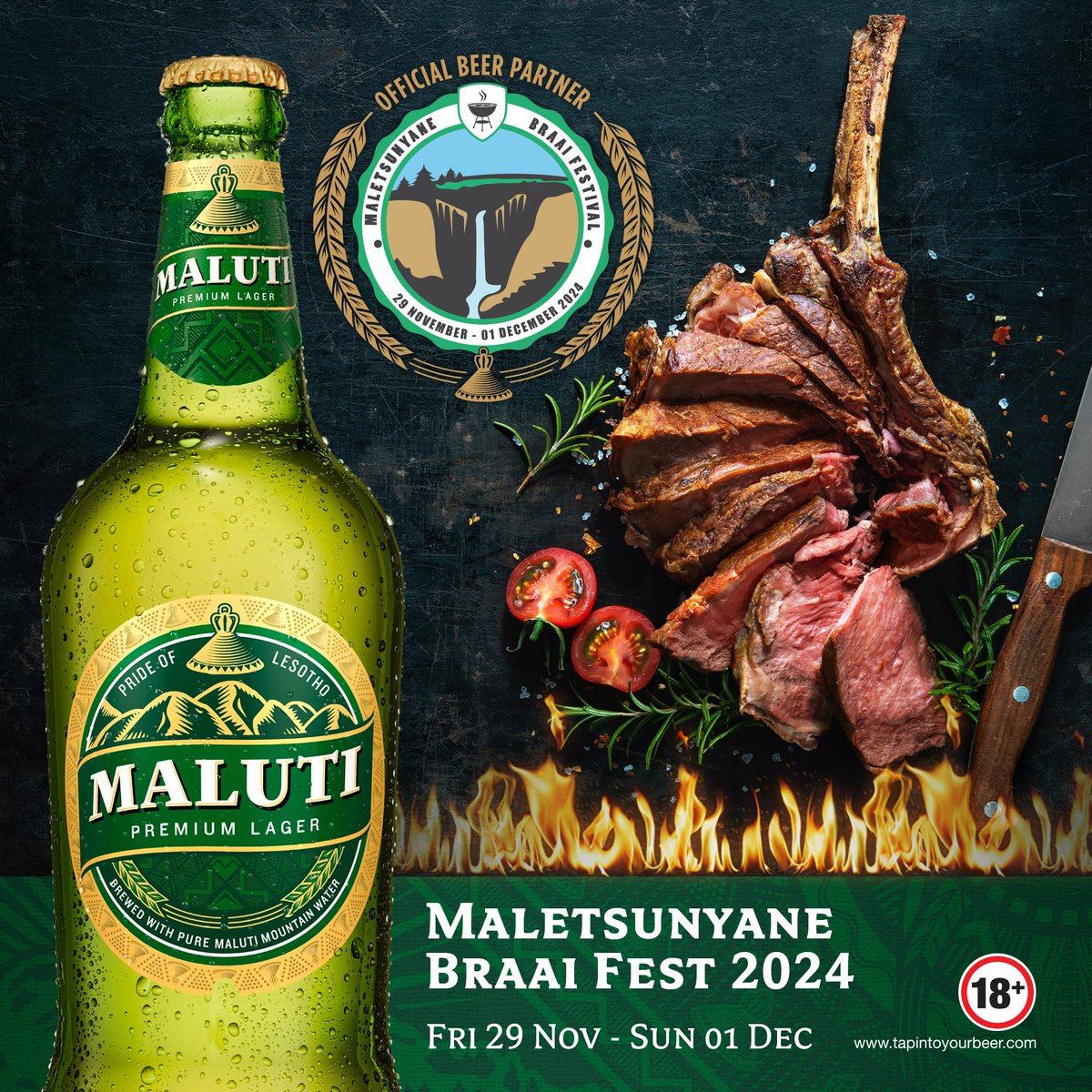 🥩🔥🍻 Have you got your tickets for the hottest Braai Fest  yet? Maluti is proud to be the Official Beer Partner of the Maletsunyane Braai Fest. #PureBasothoHeart  #Maletsunyane #ResponsibleTogether