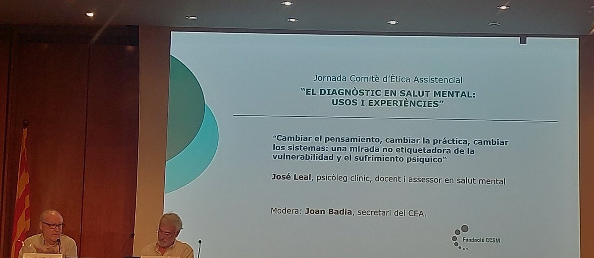 FMMC Fundació Malalts Mentals de Catalunya (@fmmc_cat) on Twitter photo Jornada del Comitè d'Ètica Assistencial de <a href="/FCCSMpiula/">FCCSM -Fundació Congrés Català de Salut Mental</a> sobre el #diagnòstic
Aportacions que ens fan reflexionar per part de Jose Leal I reevaluar la nostra intervenció. "Conèixer i promoure la #quotidianitat de les #PaS"
"El que ens salva és la #mirada, no només l' #escolta" Jornada del Comitè d'Ètica Assistencial de <a href="/FCCSMpiula/">FCCSM -Fundació Congrés Català de Salut Mental</a> sobre el #diagnòstic
Aportacions que ens fan reflexionar per part de Jose Leal I reevaluar la nostra intervenció. "Conèixer i promoure la #quotidianitat de les #PaS"
"El que ens salva és la #mirada, no només l' #escolta"