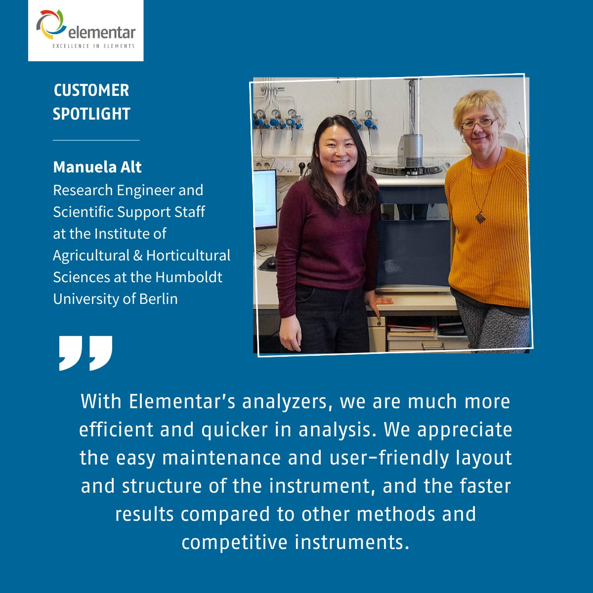 elementargroup's tweet image. The Humboldt University of Berlin&apos;s Common Laboratory of Analysis has improved the environmental performance &amp;amp; efficiency of its soil &amp;amp; fertilizer analysis, with the help of #Elementar. Learn more in our Customer Spotlight: utm.guru/uhGYp #SoilAnalysis #ElementalAnalysis