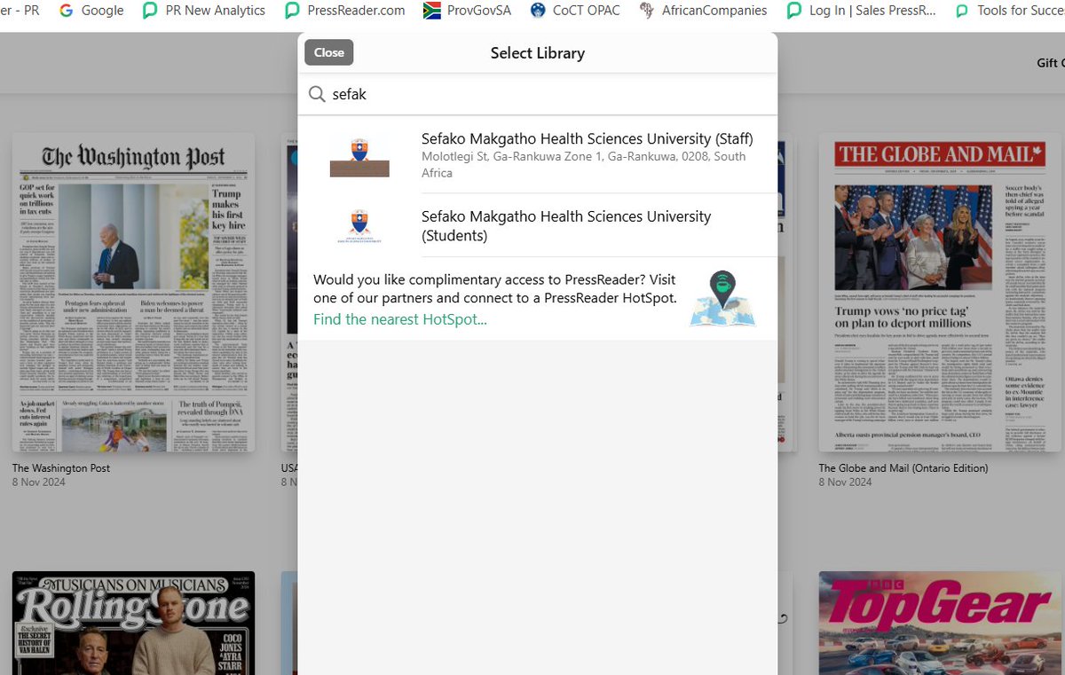Fantastic news that all <a href="/SMU_SA/">Sefako Makgatho Health Sciences University (SMU)</a> Students and Staff have access to <a href="/PressReader/">PressReader</a> again!
Access exact digital replica's of 7500+ digital publications on your device of choice both on and off campus! Quality, curated, ad-free and contactless premium content at your fingertips!