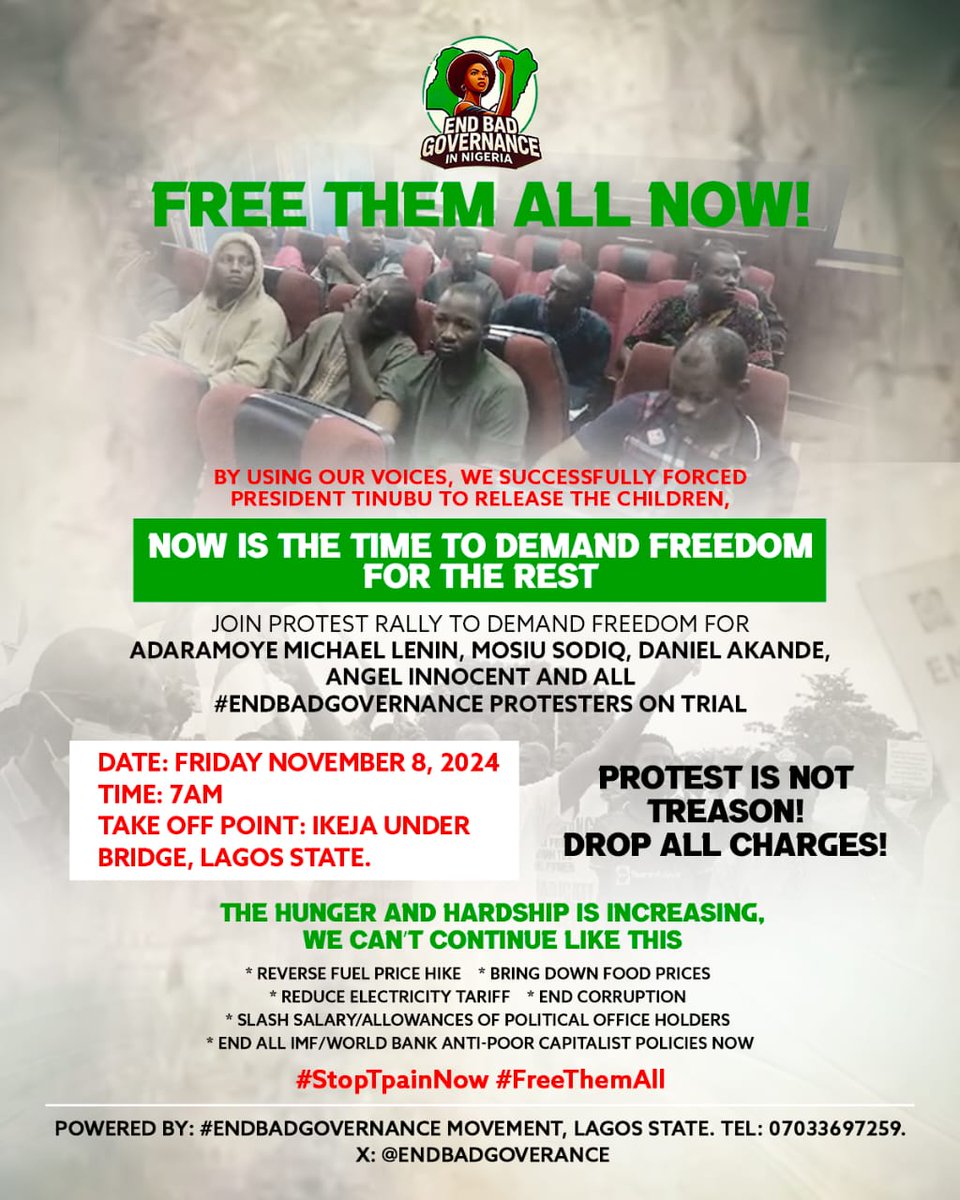 activista_lagos's tweet photo. #FreethemAll
#protestisnotTreason
#DropallCharges
@ActionAidNG @activistalafia @ActivistaNG @ActivistaG903 @ActivistaKG @ACTIVISTAFCT @abakpa_jonathan https://t.co/sAd04bbkFx