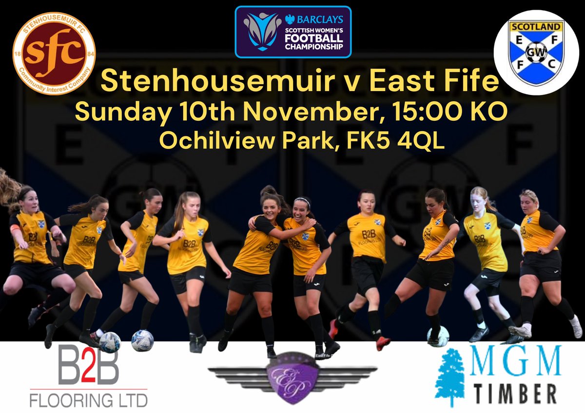 Our first team travel to <a href="/StennyWFC/">Stenhousemuir WFC</a> on Sunday in the SWF Championship. All spectators welcome 🖤💛