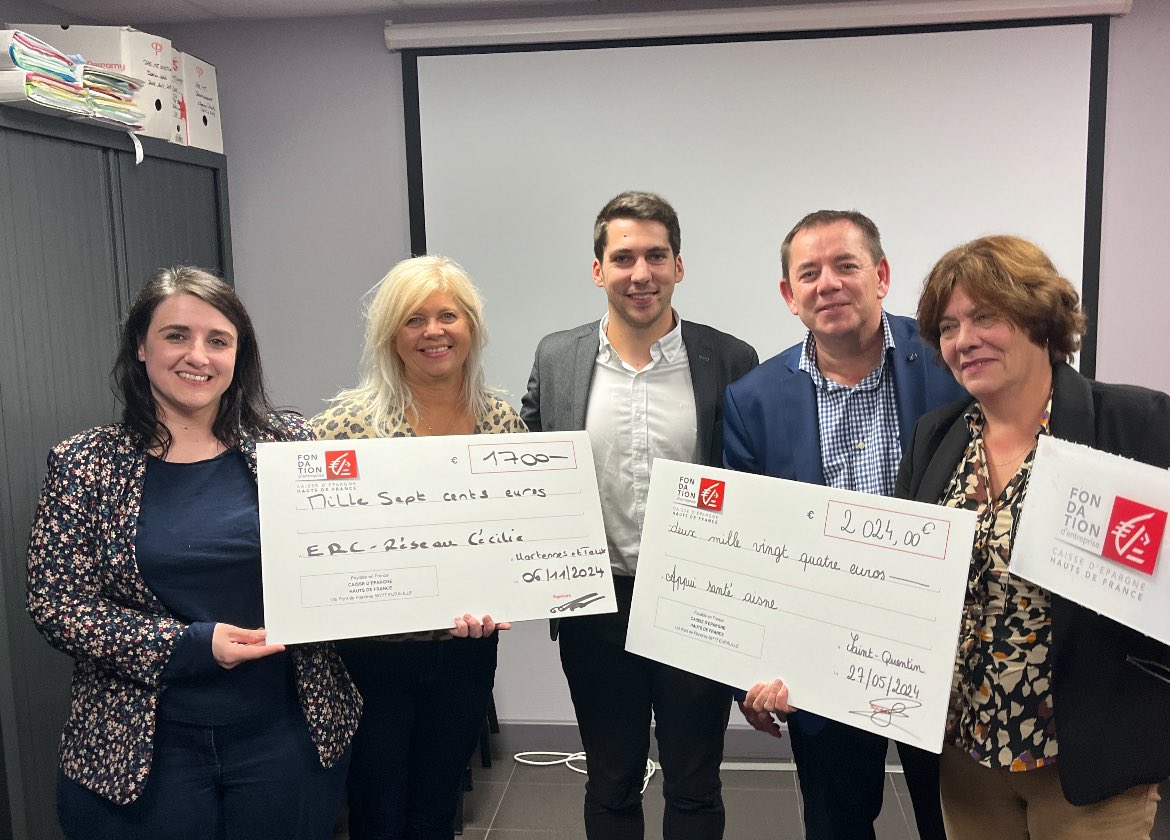 Marie Thérèse Piekacz, présidente de la Société Locale d’Epargne Aisne Champenoise a remis le don de la Fondation d’entreprise @CEHDF pour le projet du Réseau Cecilia ERC en faveur de la lutte contre le cancer