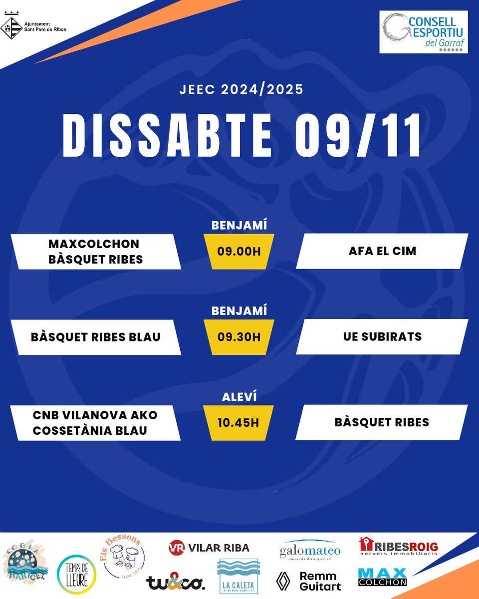 BasquetRibes's tweet photo. 📅 Agenda de partits d'aquest cap de setmana.
#basquetribes #adnribes #spribes #esportribeta
@santperederibes @REMMGUITART @tuandco_ @VilarRiba @Maxcolchon @Ribesroig @TempsdeLleure1
@CBSama @CBViladecans @CB_Martorell @AEBDimonis #uesubirats #basquetsantpere https://t.co/GskoWYIYsz