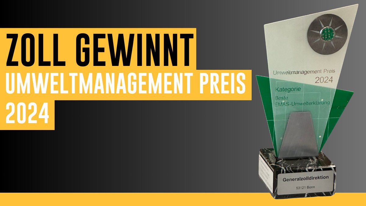 Mit der Umsetzung des <a href="/EMAS_Germany/">EMAS Deutschland</a> verfolgt der Zoll das Ziel der Klimaneutralität. Wesentlicher Bestandteil ist u.a. die fortschreitende Digitalisierung &amp; effiziente Nutzung von Ressourcen.

🏆 Wir freuen uns über die Auszeichnung mit dem Umweltmanagementpreis durch das @BMUV!