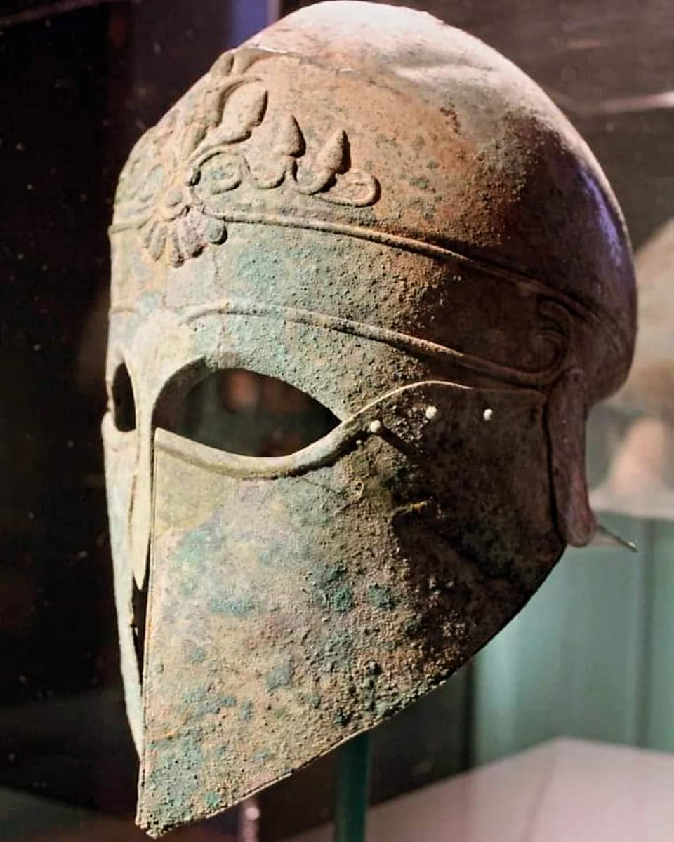 Corinthian helmet originated in ancient Greece and took its name from  city-state of Corinth. It was a helmet made of bronze which in its later  styles covered the entire head and neck,, image size:960x1200