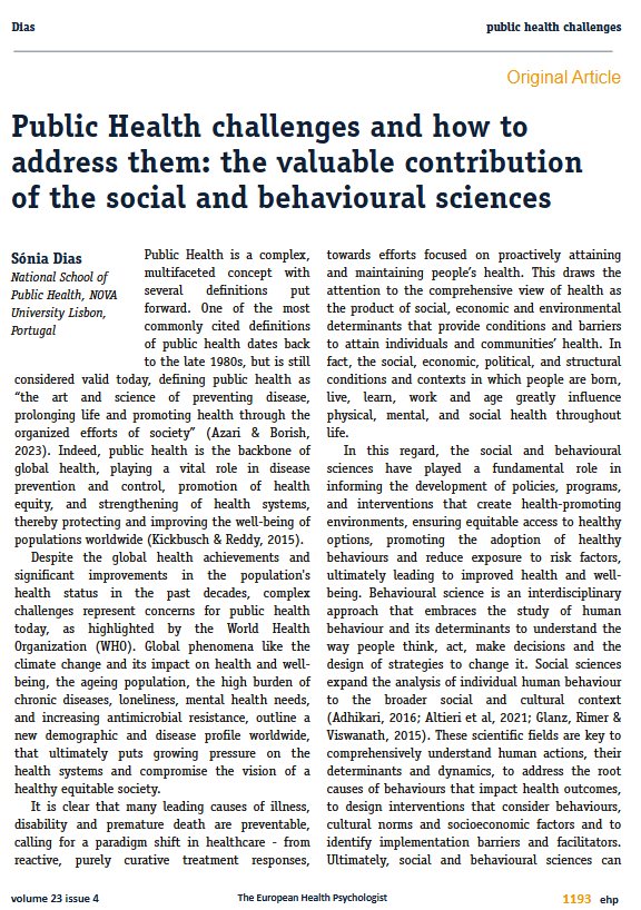 Interested in public health? Then this article is a must-read. 

Sónia Dia discusses challenges in public health, and makes suggestions for how to address them, aiming to leave no one behind. 

Read the full article here: doi.org/10.62696/66m6d…