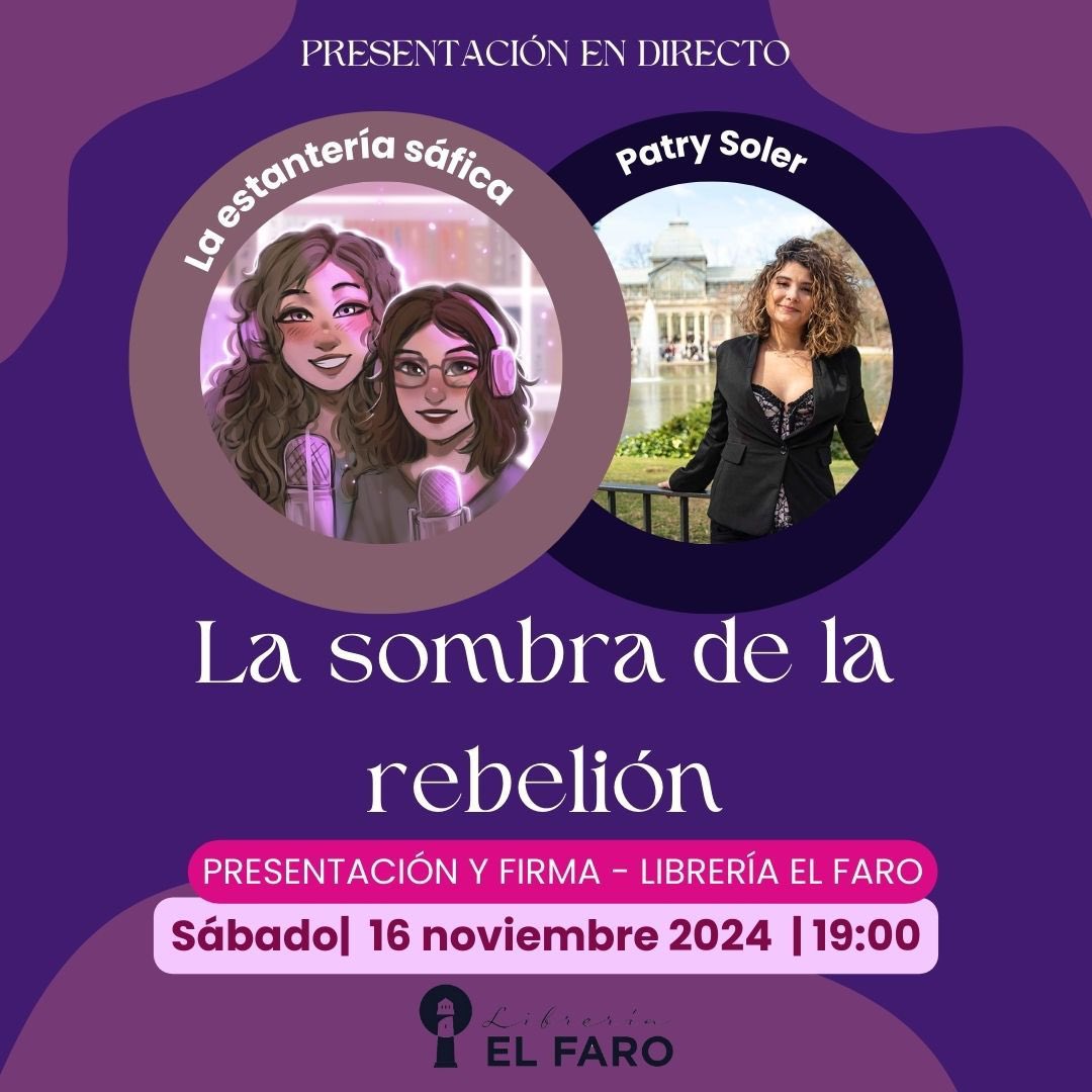 He retrasado dar esta noticia por lo que ha pasado con el Dana, pero el sábado 16  presentó mi novela, acompaña de las preciosas Laura y Paz <a href="/LaEstSafica/">La estantería sáfica</a>  en la librera El Faro.
Habrá regalinchis y sorpresitas para las personitas que vengan.
¡Espero verte!💜💜