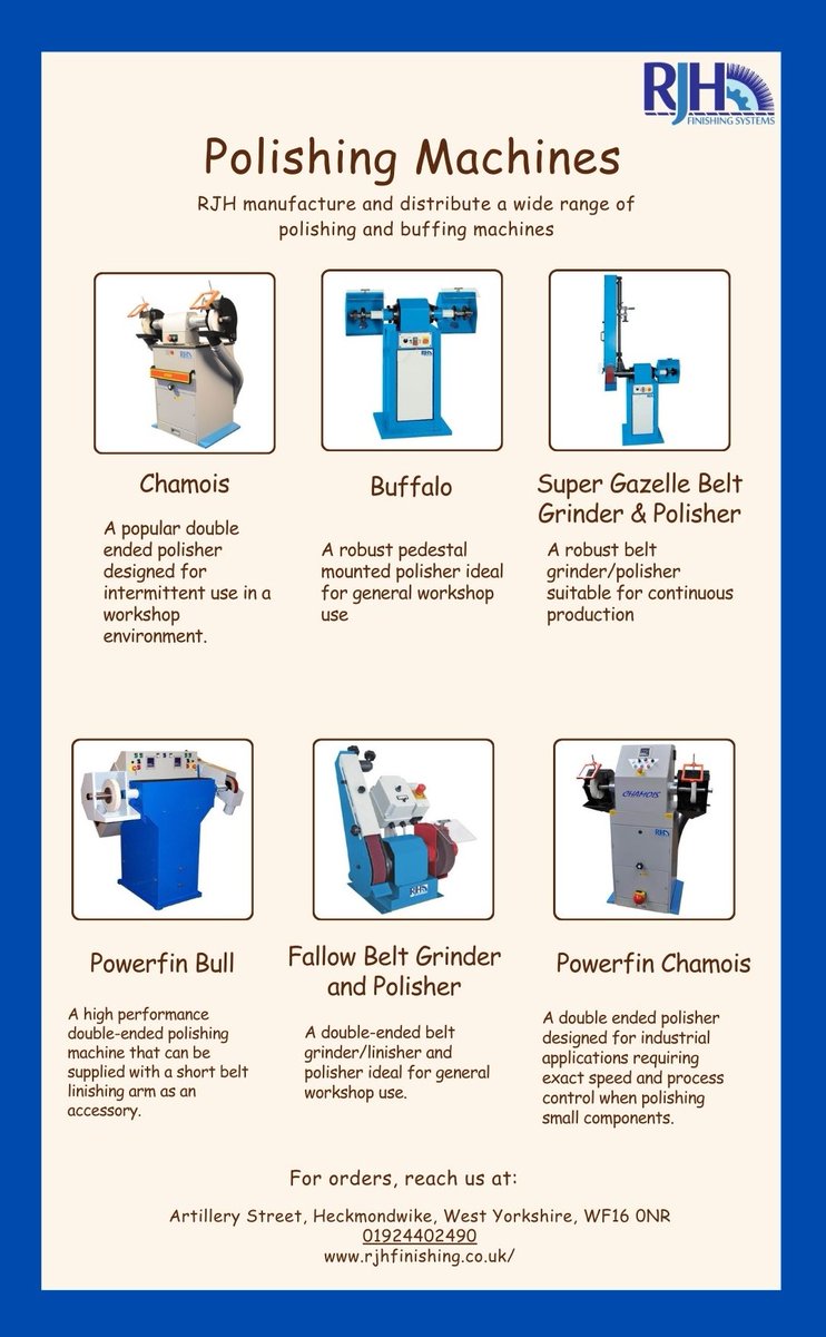 RJHFinishing's tweet photo. Looking to elevate your polishing game? 

RJH offers a comprehensive range of polishing and buffing machine, designed to meet any industrial need. 

For more information, please visit: https://t.co/SjwxF2h7bi

#PolishingSolutions #IndustrialMachinery #RJH https://t.co/9cWeVYWlfT