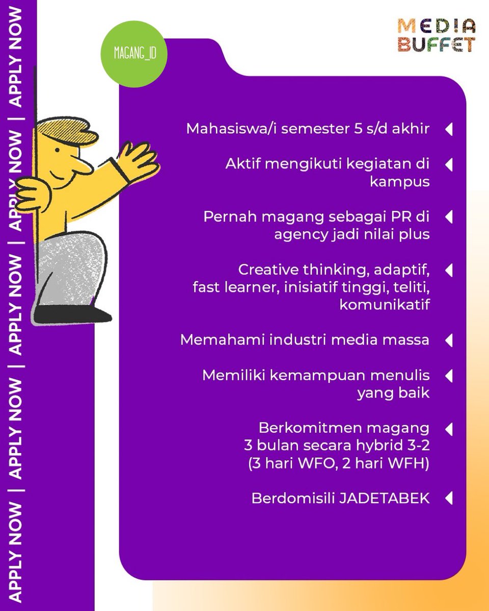 sobatmagang_id's tweet photo. 🏢 MEDIA BUFFET
👤 Public Relation Support Intern
💰 Paid Internship
💻 Hybrid Working
🔗 https://t.co/YP7hy8Jwbg
#MagangID #magang #infoMagang #anakMagang #cariAnakMagang #magangJkt #magangJakarta #infoMagangJkt #infoMagangJakarta #paidinternship #magangJabodetabek #MediaBuffet https://t.co/c920tGa0ze