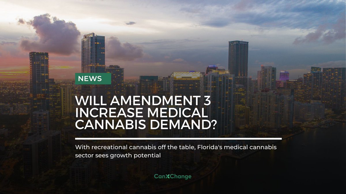 canxchange's tweet photo. The rejection of Amendment 3, signals a pivotal moment for the state's cannabis landscape. 

Now, the focus is likely to shift back to medical cannabis, where patient numbers are already approaching 800,000. 

What do you think? 

Source: @South Florida https://t.co/sEB56oGGNx