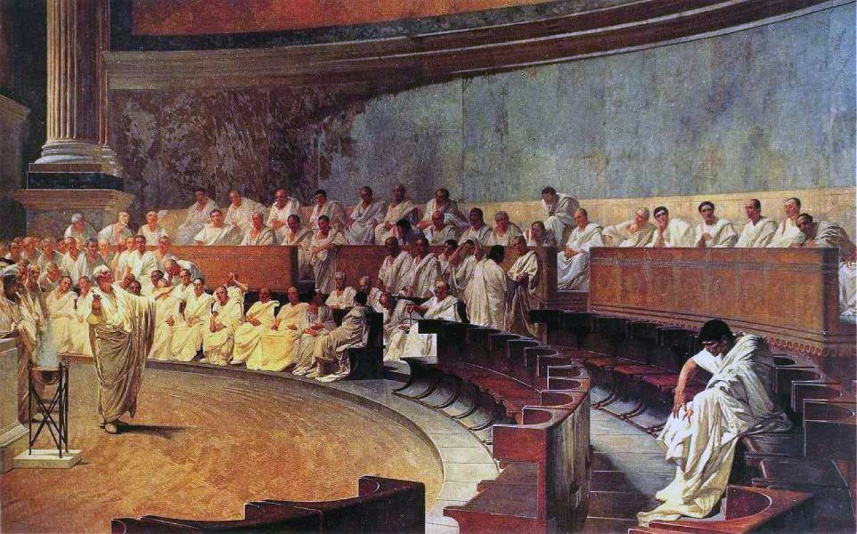 Hoy en el año 63 a. C. Cicerón denunció la Conjuración de Catilina ante el senado de Roma pronunciando su Primera Catilinaria.