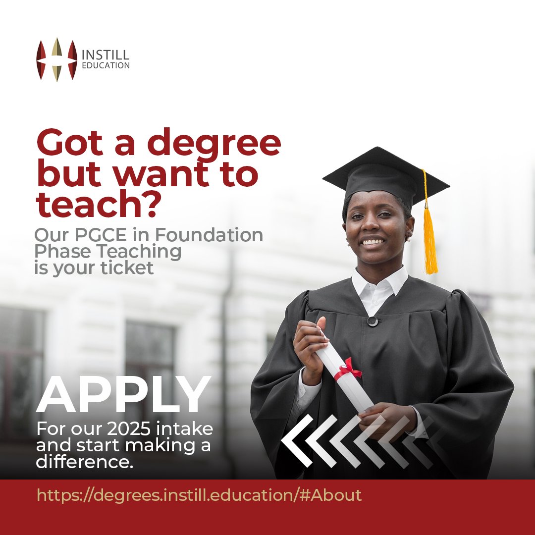 Instill_Edu's tweet photo. 🎓 Got a degree but want to teach? Our PGCE in Foundation Phase Teaching is your ticket! 🍎 Apply for our 2025 intake and start making a difference. 👉 https://t.co/Ei4bbzdReo

#FascinatingFactFriday #InstillEducation #CareerChange #BecomeATeacher #PGCE https://t.co/nZVd6MS8XH