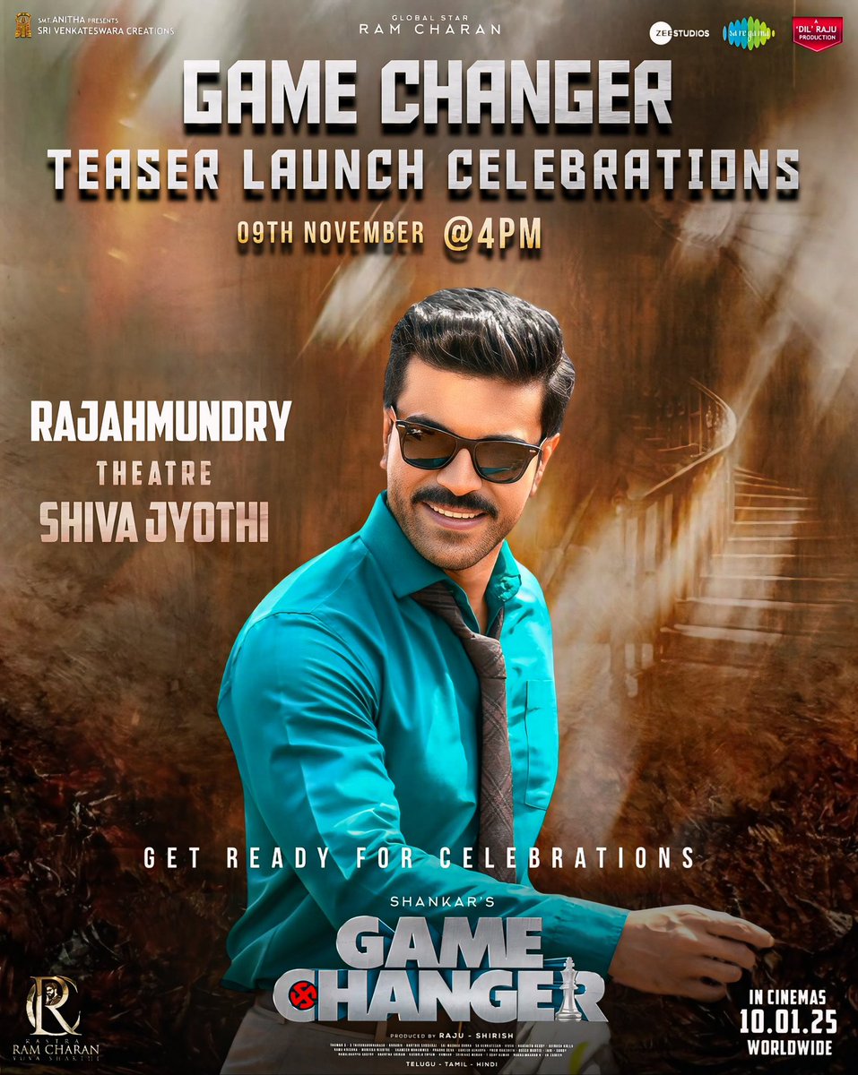 MEGA SUPPORTERS (@megasupporters) on Twitter photo Make a way for MIGHTY arrival of
Global Star <a href="/AlwaysRamCharan/">Ram Charan</a> garu's Most anticipated #GameChangerTeaser in a MASSIVE way 📍Rajhamundry Shiva Jyothi theatre
<a href="/shankarshanmugh/">Shankar Shanmugham</a> <a href="/advani_kiara/">Kiara Advani</a>
<a href="/MusicThaman/">thaman S</a> <a href="/SVC_official/">Sri Venkateswara Creations</a>
#GameChanger
#GameChangerOnJAN10 🚁
#GlobalStarRamCharan Make a way for MIGHTY arrival of
Global Star <a href="/AlwaysRamCharan/">Ram Charan</a> garu's Most anticipated #GameChangerTeaser in a MASSIVE way 📍Rajhamundry Shiva Jyothi theatre
<a href="/shankarshanmugh/">Shankar Shanmugham</a> <a href="/advani_kiara/">Kiara Advani</a>
<a href="/MusicThaman/">thaman S</a> <a href="/SVC_official/">Sri Venkateswara Creations</a>
#GameChanger
#GameChangerOnJAN10 🚁
#GlobalStarRamCharan