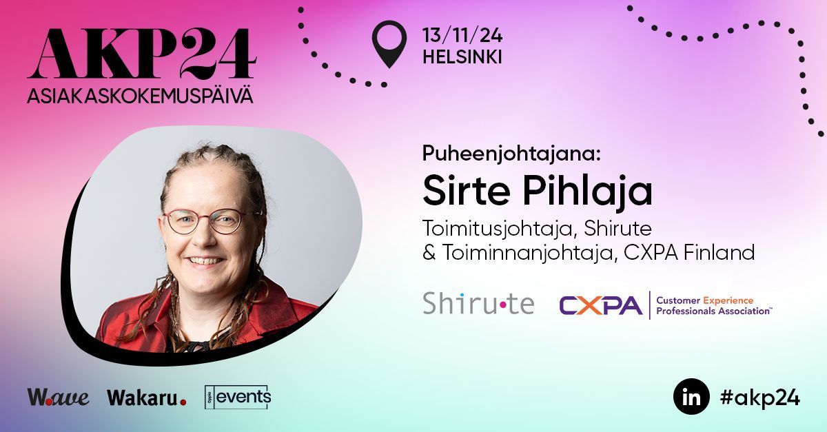 sirteace's tweet photo. 🚀 Inspiraatiota ja työkaluja #CX kehitykseen 13.11.

Tule #Asiakaskokemuspäivä, jossa #asiakaskokemus ammattilaiset jakavat uusimmat trendit ja konkreettiset ratkaisut mm. #AI, #tiedollajohtaminen ja henkilöstön roolista.

https://t.co/X9IwOF2CkJ

#AKP2024 #Shirute #CXPAFinland https://t.co/4td3L3PovZ