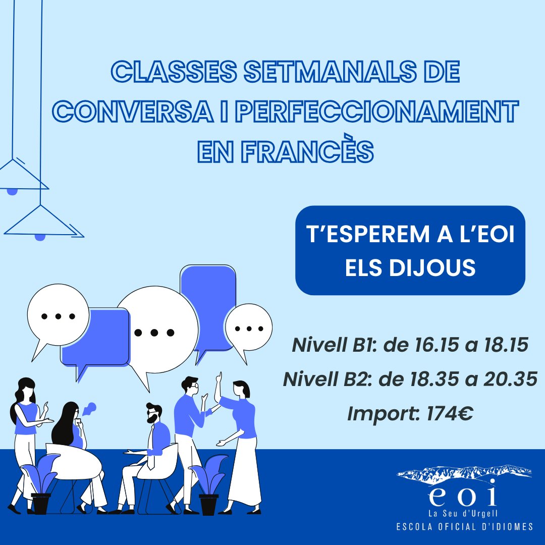 #eoiseu #laseu <a href="/ajlaseu/">Ajuntament de la Seu d'Urgell</a> <a href="/inefcat/">Inefc</a> <a href="/InsPereBorrell/">Institut Pere Borrell Puigcerdà</a> <a href="/inshugroger/">INS Hug Roger III</a> #eoi #eoicat #someoi