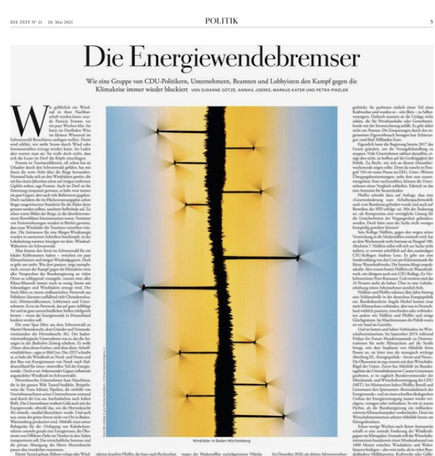 Wer verstehen will, wie sehr die Windrad-Gegner in der CDU verwurzelt sind, lese unsere Recherche. 
CDU-Netzwerke kämpfen zusammen mit Industriellen auf lokaler Ebene schon sehr lange -  und sehr erfolgreich gegen Windkraft
zeit.de/2021/21/energi…