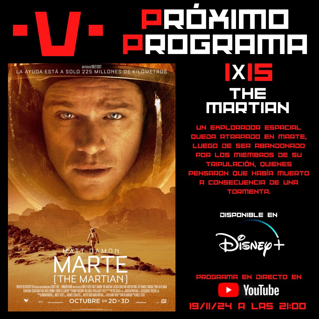Próximo programa de "El Videoforum"

The Martian

Comentamos esta película donde (una vez más) la cosa va de salvar a Matt Damon.

¡No os lo perdáis!

#themartian #mattdamon #elvideoforum #cienciaficcion #cine