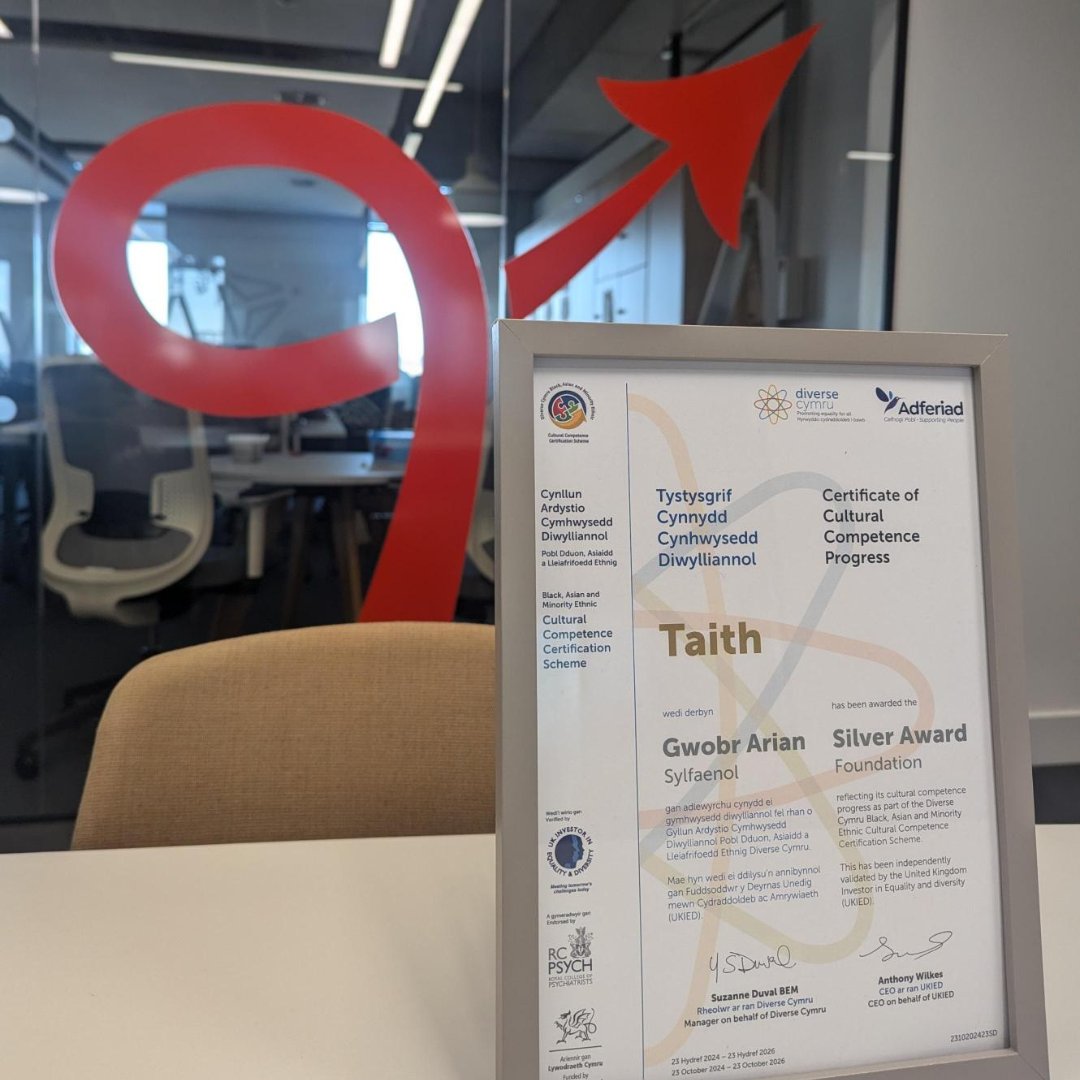 At Taith, we’re committed to promoting an inclusive environment, which led us to participating in the Cultural Competency Scheme. We are pleased to say that we have been awarded the Silver Award following assessment. Thanks to <a href="/DiverseCymru/">Diverse Cymru</a> for your support!
1/2