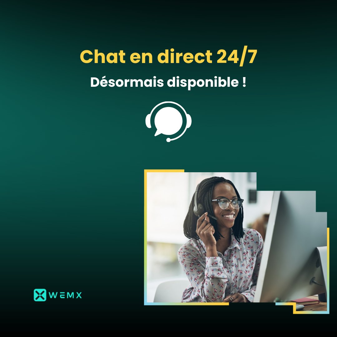 WEMX_Exchange's tweet photo. Désormais, vous pouvez accéder à notre Assistance WEMX 24/7 directement depuis notre site web ou dans le dashboard de votre compte, sous la section Support.👩💻
#SupportWEMX #Assistance24h #ChatEnDirect #ServiceClient #SupportEnLigne #AideInstantanée #WEMX https://t.co/cTB2hmiMyd