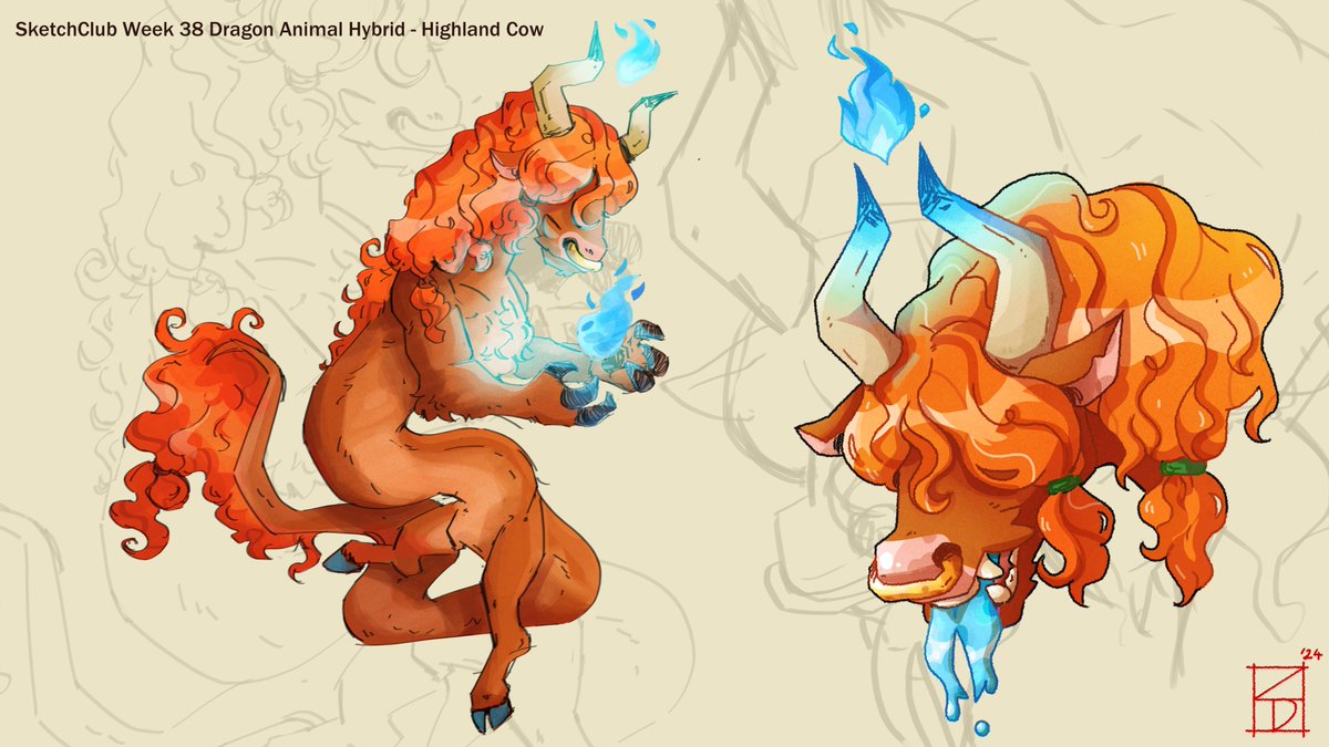 Zepdraws's tweet photo. Highland cow dragon! With a lil Will O The Wisp buddy 💙 https://t.co/Xx5RB2hl9G
