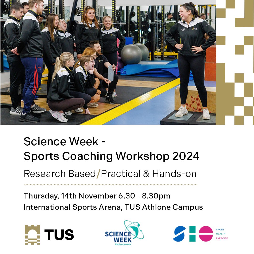 ⛹️‍♀️Science Week – Sports Coaching Workshop 2024

This free, in-person workshop will provide valuable insights into the science behind effective coaching techniques for anyone passionate about sports and science.

🗓️Register at tus.ie/events 

@dsh_tus #ScienceWeek2024