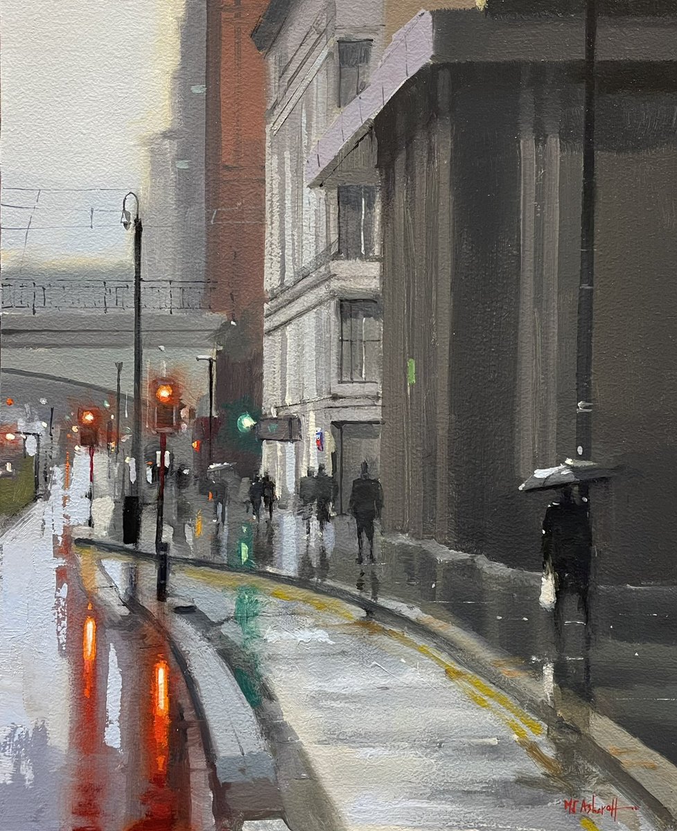 MJAshcroft's tweet photo. New Manchester painting heading to the @McrArtFair with @contemporarysix 

‘Home bound, Oxford Road, Manchester’ 
11” x 9” Oil on board 

#mcrart #art #oils #painting #oxfordroad #reflections #fineart #contemporaryart #northernart #northernartists https://t.co/OERUynz4Si