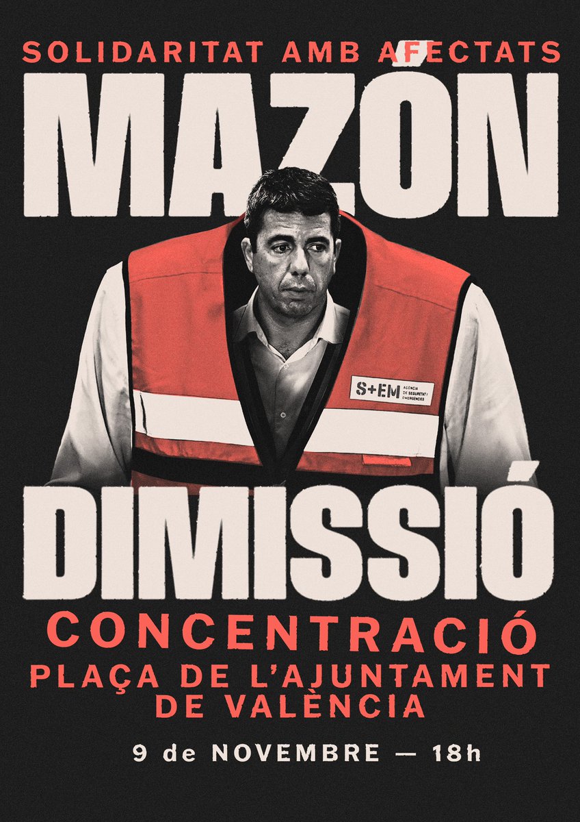 MAZÓN DIMISSIÓ: Demà dissabte a les 18h a la plaça de l'Ajuntament de València.