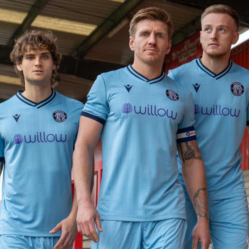 StevenageFC's tweet photo. Our 2024/25 Third Kit, in partnership with @Willow_Fdn. 🩵💜

25% of profit from sales will help Willow create magical moments for seriously ill 16-40 year olds.

👕 https://t.co/jrawHMvLXN