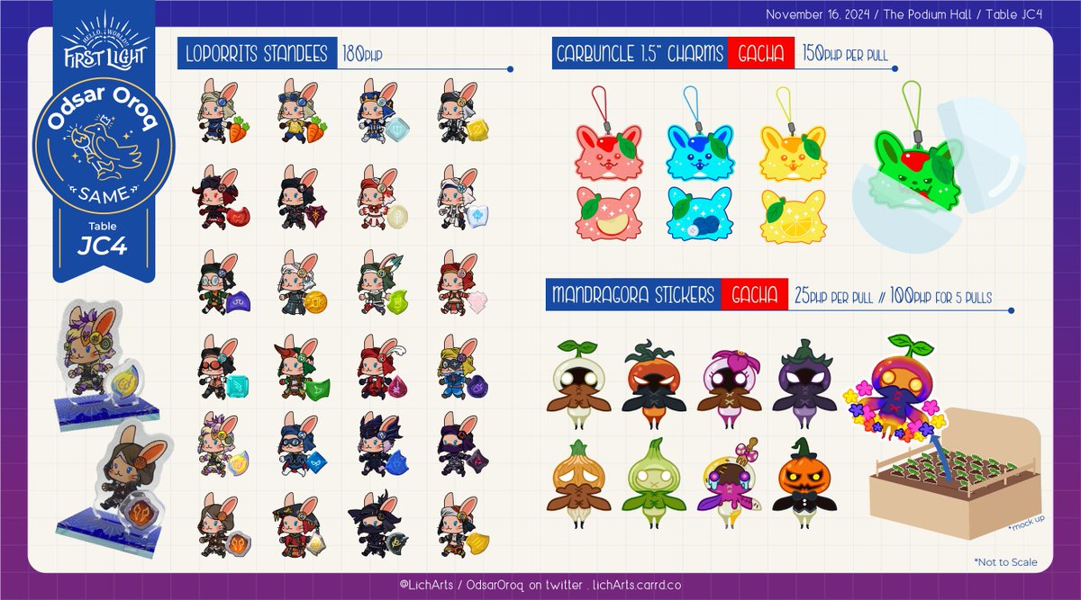 LichArts's tweet photo. Hello! Sharing what will be sold during #HeWo2FL! 🌟
A lot of new exciting stuff this year.

Swing by table JC4 and let's also trade WoL Triad cards and stickers! ✨ https://t.co/Ra8Q540BBi