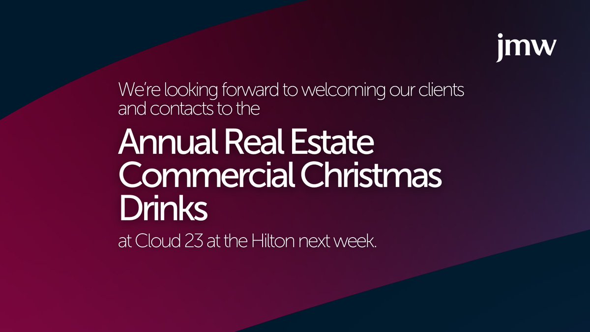 We're looking forward to welcoming our Real Estate Commercial clients and contacts to Cloud 23 at the Hilton next week for an evening of networking and catching up, where we'll be celebrating the year we've had and toasting to the year ahead. 

We'll see you there. 🥂